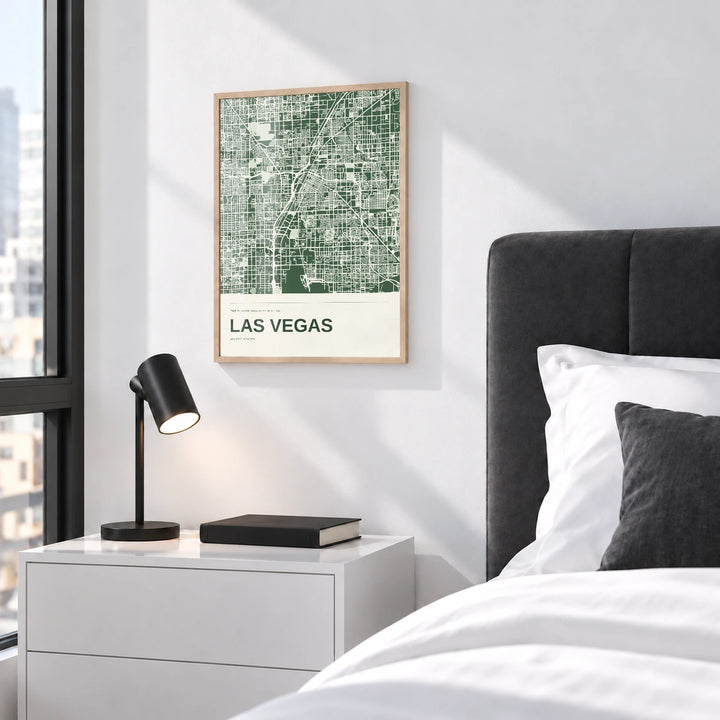 Las Vegas personalised City in Colour map print with Perspex - Natural wood frame - Bedroom