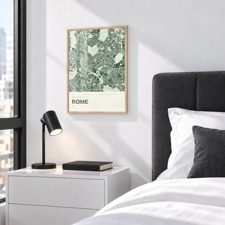 Rome personalised City in Colour map print with Perspex - Natural wood frame - Bedroom