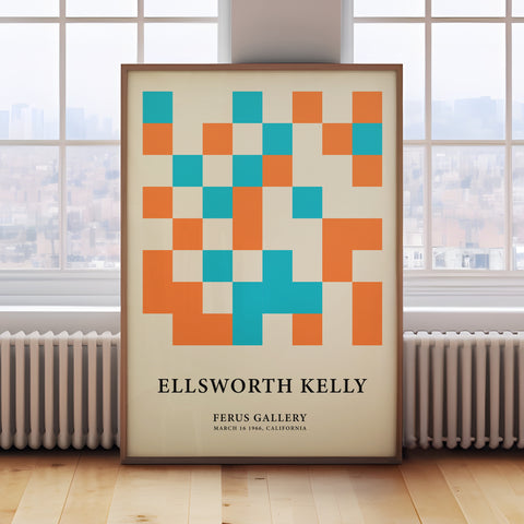 Minimalist orange blue geometric print for modern interiors
