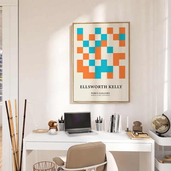 Mid-century inspired large geometric wall art with bold colour blocks