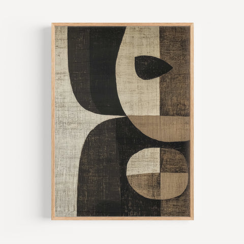 Earth Elements Wabi Sabi-inspired wall art in brown and black geometric shapes