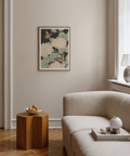 Butterfly Art Print with beige hydrangeas, bedroom wall poster
