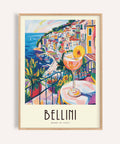 Peach-toned Italian Style Cocktail Wall Art with coastal houses for kitchen walls