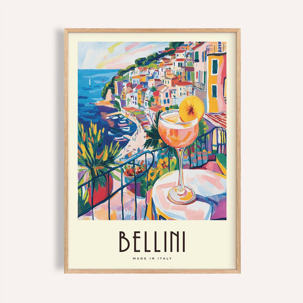 Peach-toned Italian Style Cocktail Wall Art with coastal houses for kitchen walls