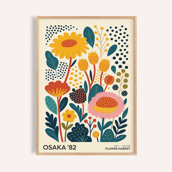 Graphic colorful spring print featuring pink and yellow flowers for entryway