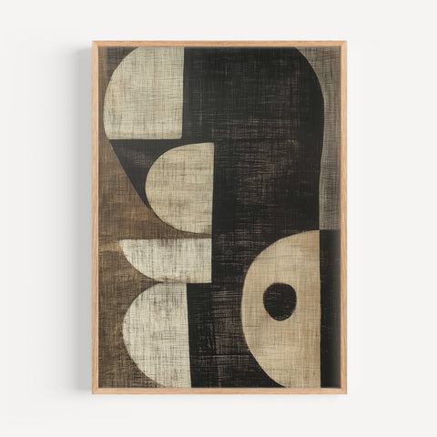 Geometric Japanese wall art in brown and black, perfect for Japandi and minimalist interiors
