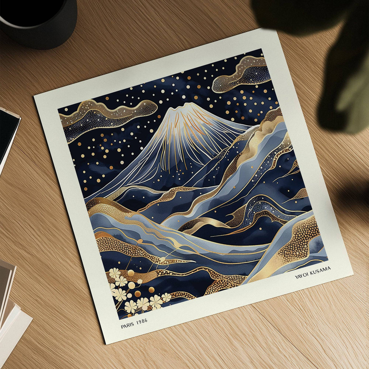 high-quality blue and gold wall art print with elegant details