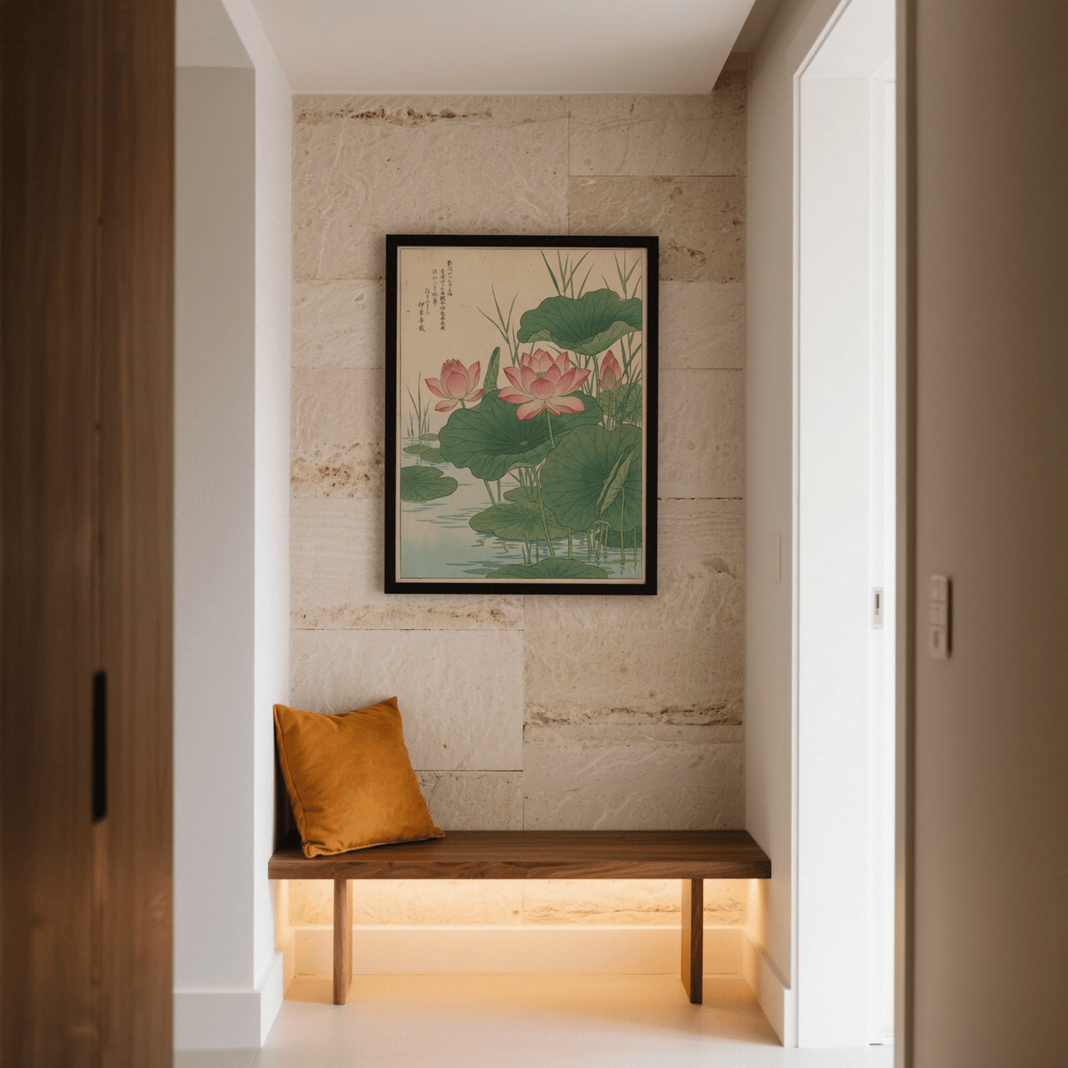 Decorative Lotus Flower Print in pink for serene dining room wall art