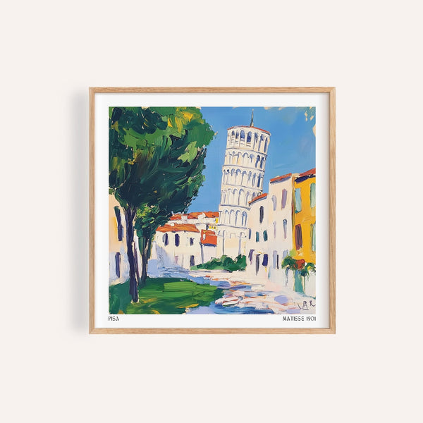 Artistic Leaning Tower of Pisa pictures print with painterly buildings.