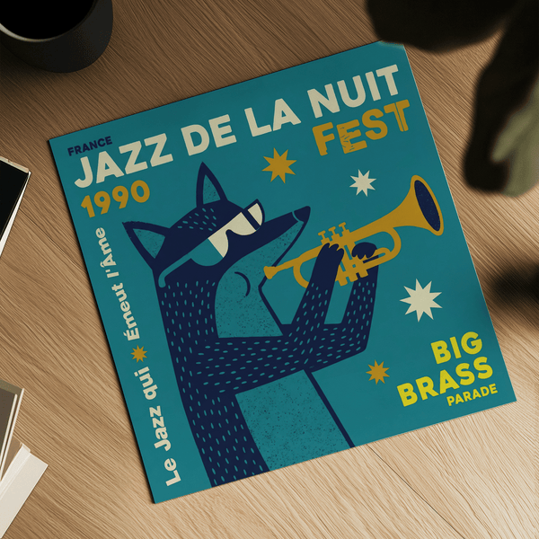 Jazz Festival Art Print with bold Blue tones for entertainment area art print