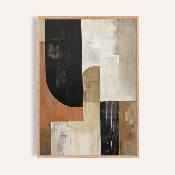 Terracotta and neutral geometric design in wabi sabi wall art print