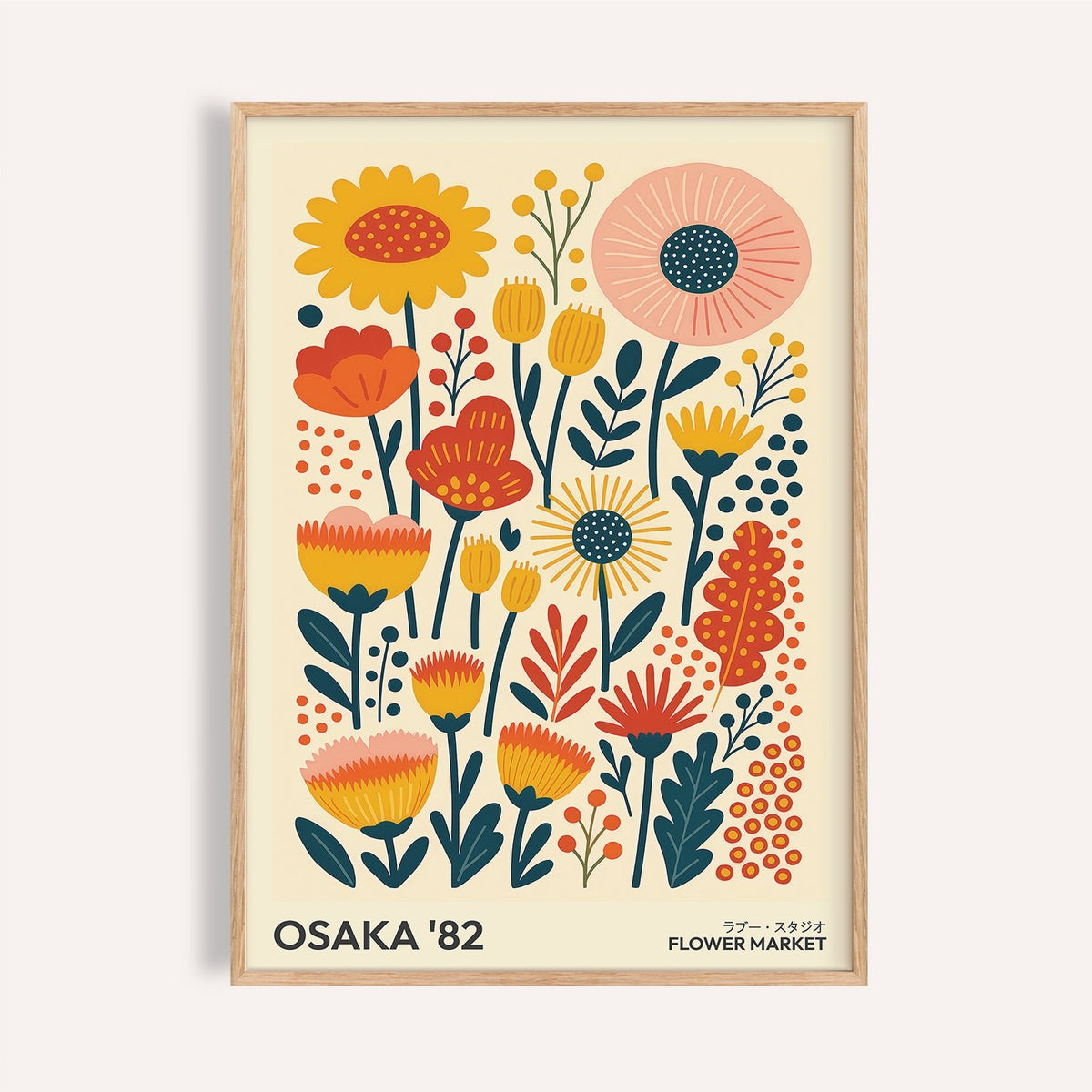Bright yellow and red wall art flowers print for living room