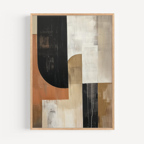 Modern Japandi-inspired wall art in black, white, beige, and terracotta, perfect for minimalist interiors
