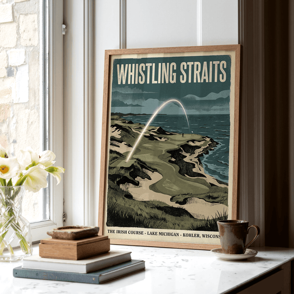 Close-up of dunes and fairway shapes in Whistling Straits Golf Poster wall art