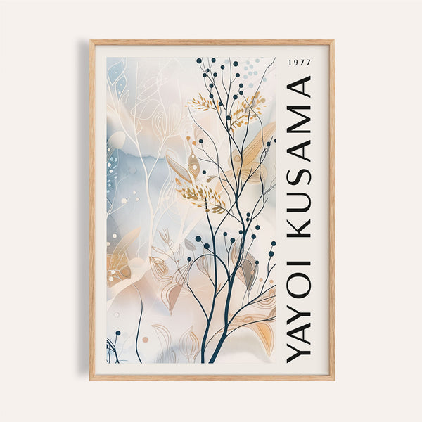 Large neutral wall art featuring Yayoi Kusama abstract design