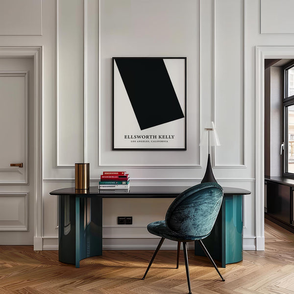 Contemporary black and white office wall art with clean lines