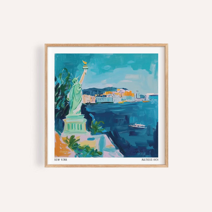 Holiday Posters print featuring rich blues and warm city highlights.