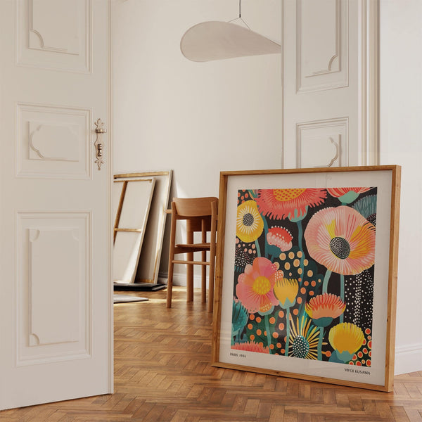 Colorful flower artwork featured in modern flowers poster decor