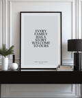 Unique Personalized Family Poster for family room in White and Black
