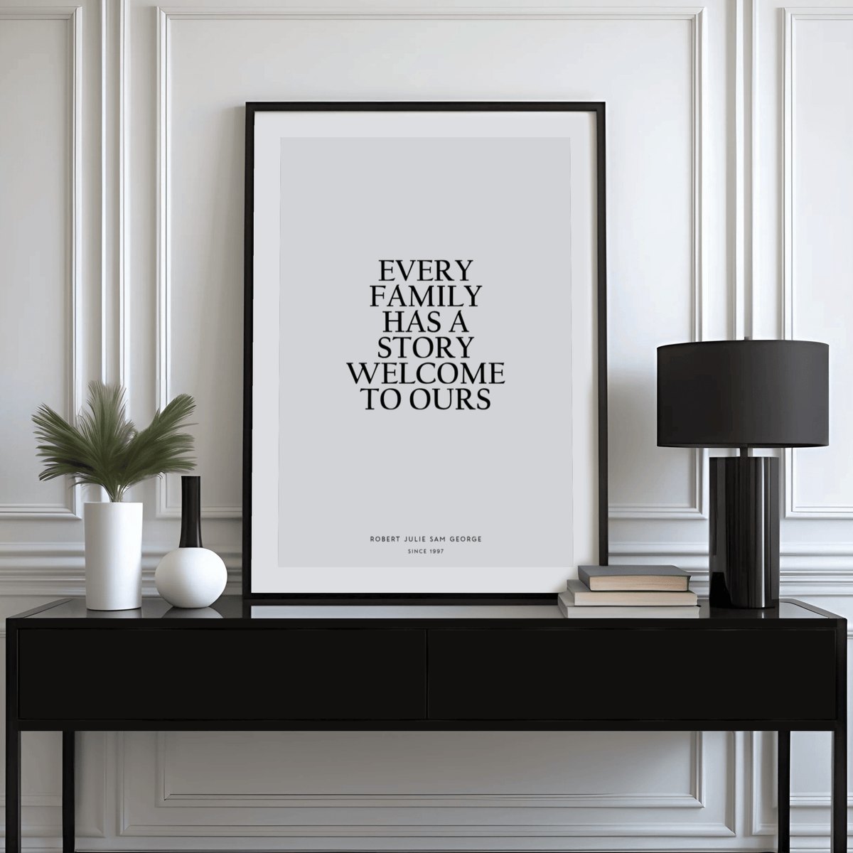 Unique Personalized Family Poster for family room in White and Black