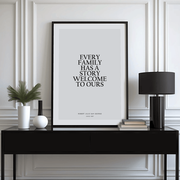 Unique Personalized Family Poster for family room in White and Black