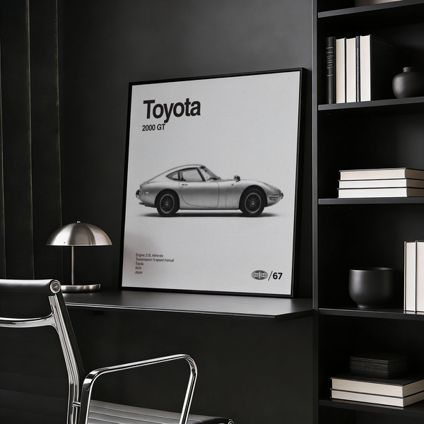 Vintage Car Art Print featuring Toyota 2000GT, ideal for study decor