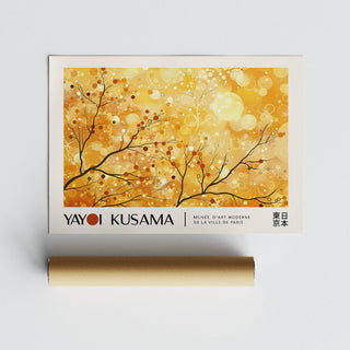 Modern Kusama-style landscape poster in yellow for tranquil home walls