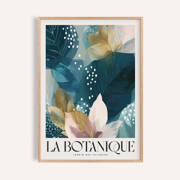 Teal and blush botanical artwork print for modern living rooms