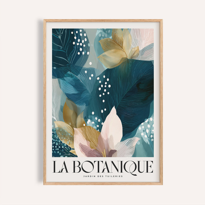 Teal and blush botanical artwork print for modern living rooms