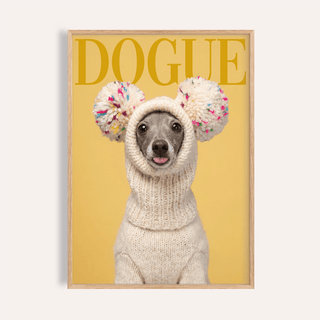 Funny Dog Wall Art with yellow and beige for living room print