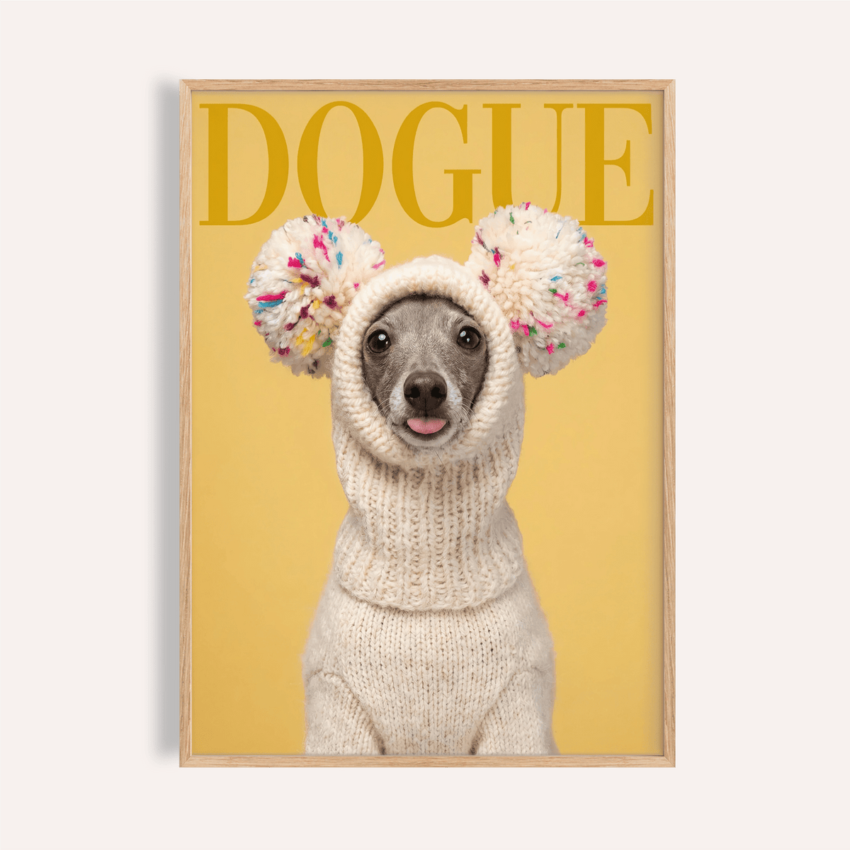 Funny Dog Wall Art with yellow and beige for living room print