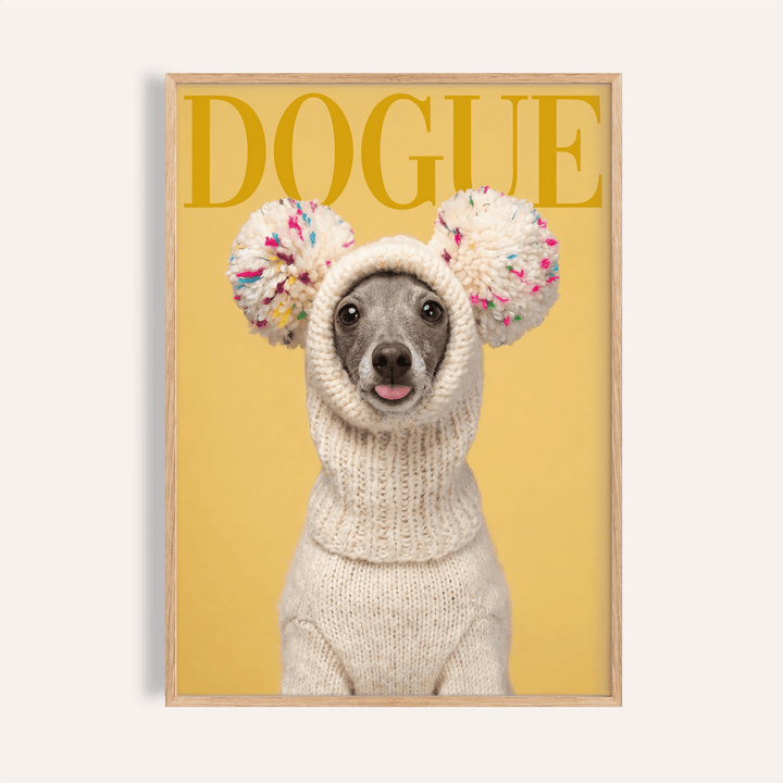 Funny Dog Wall Art with yellow and beige for living room print