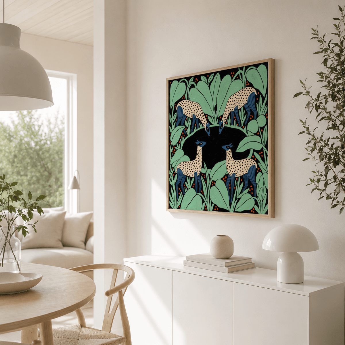 Detail crop of deer head and spotted coat on Colorful Animal Wall Art poster