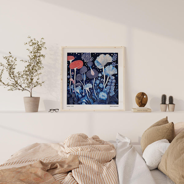Nature-inspired abstract scene in Red and Blue Wall Art palette