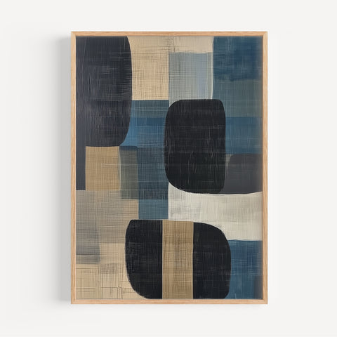 Blue Horizon abstract geometric wall art for modern and Japandi decor, teal and beige design