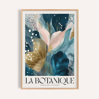 Teal and blush elegant wall art for living room with gold floral details