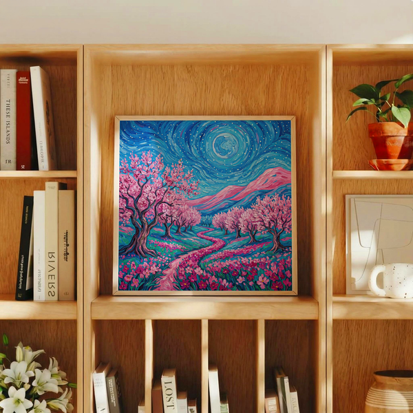Van Gogh Floral Print poster in Blue and Pink hues for entryway