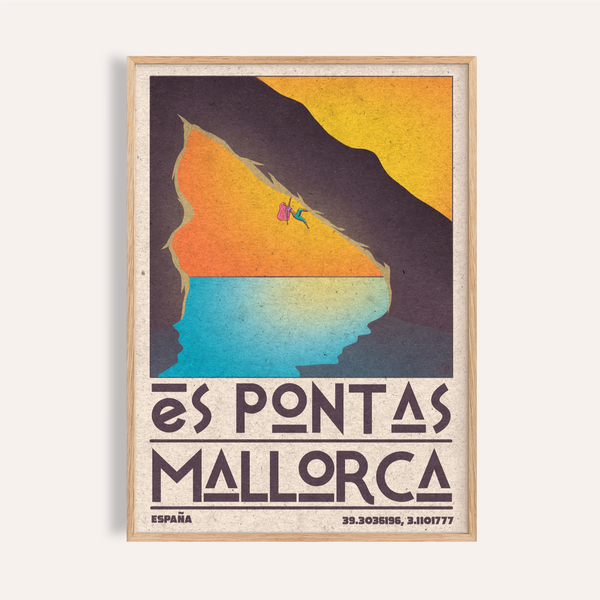 Mallorca Climbing Poster front view featuring Es Pontas limestone arch