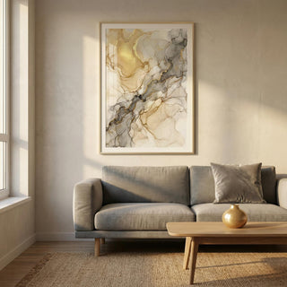 Fluid Art Gold Poster on a textured wall in beige