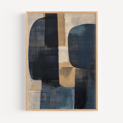 Blue and beige abstract wall art print, Midnight Tide Wabi Sabi minimalist decor
