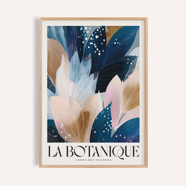 Abstract blush and blue La Botanique Print for modern living room