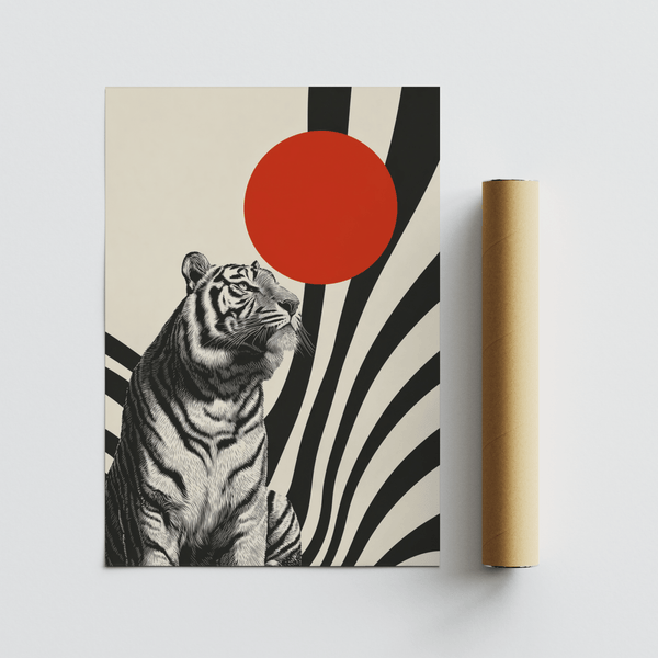 Beige background Modern Tiger Poster, ideal for office wall art