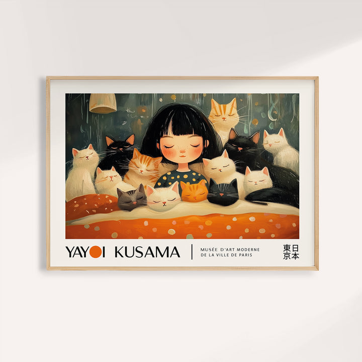 Cat art print featuring Kusama-inspired sleeping cats design