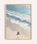 Coastal turtle print featuring gentle waves and hatchling movement for beach decor