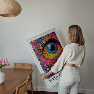 Abstract Pop Art Prints with multicolor eye and layered dots.