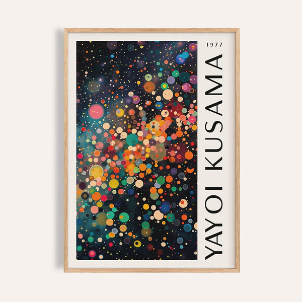 Colorful large wall art with vibrant multicoloured polka dots
