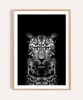 Front-facing Black Leopard Art Print poster with centered leopard portrait