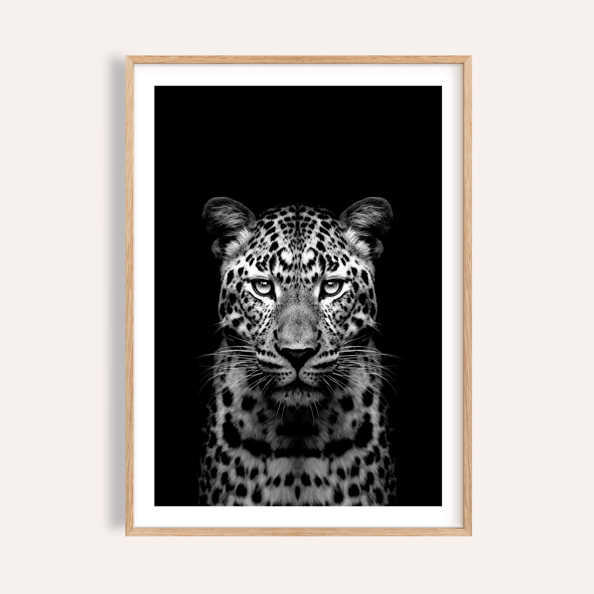 Front-facing Black Leopard Art Print poster with centered leopard portrait