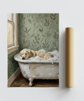 Golden Retriever Wall Art features White bubbles, suits bathroom decor