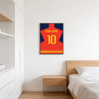 Close-up print of jersey poster with bold YOUR NAME lettering and centered number 10